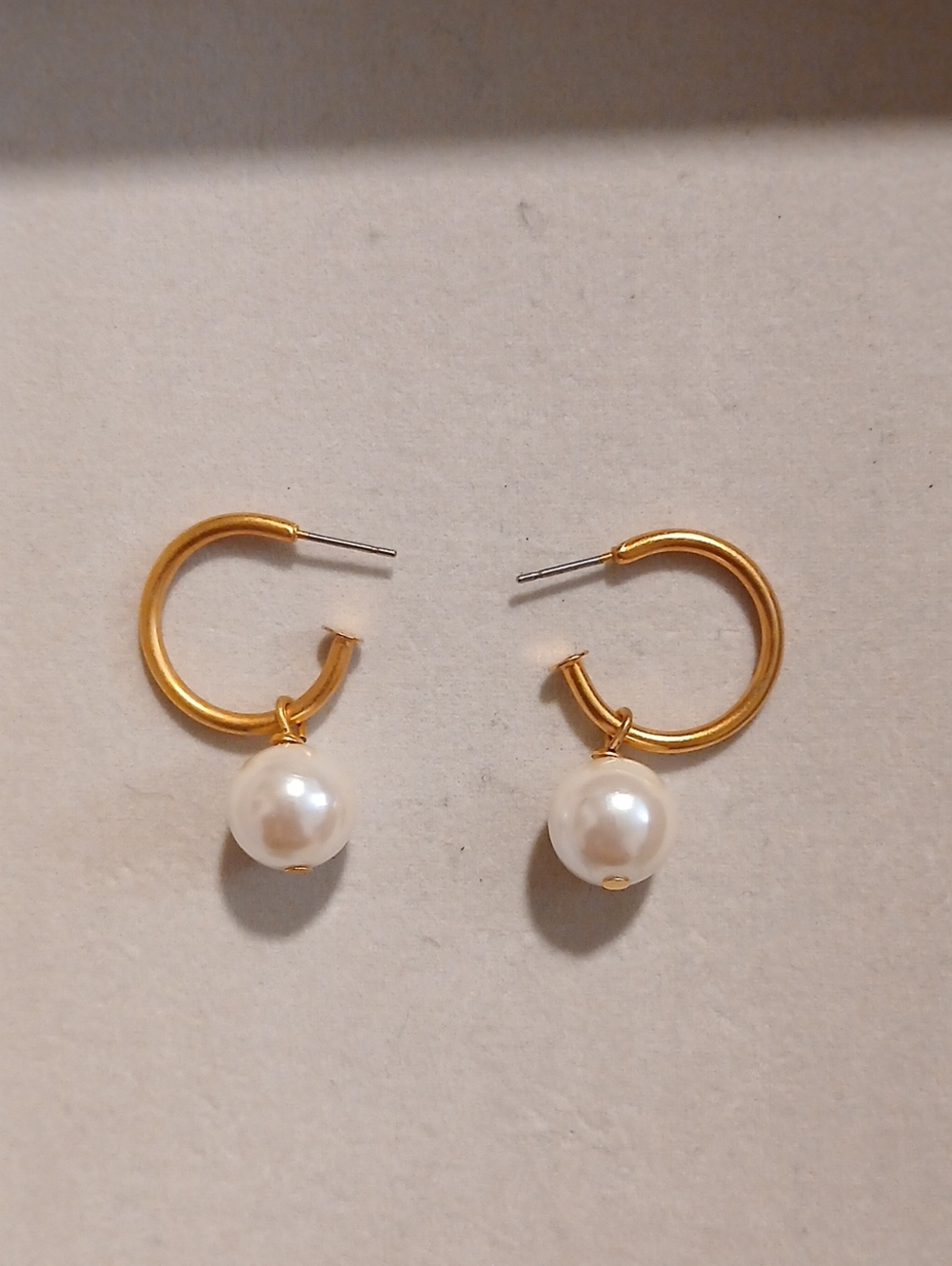 Gold Pearl Drop Hoop Earrings - Elegant Women's Jewelry